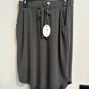 Zenana Outfitters Midi Skirt with Drawstring - Charcoal Gray